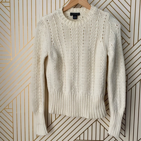 Ann Taylor vintage cotton Cable chunky Knit Braided cotton blend Sweater ribbed - Picture 3 of 10